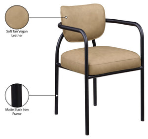 Meridian Furniture Serava Sculpted Vegan Leather Dining Chair with Matte Black Iron Frame for Modern Rooms Tan 77066Tan-C