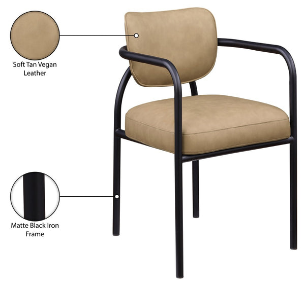 Meridian Furniture Serava Sculpted Vegan Leather Dining Chair with Matte Black Iron Frame for Modern Rooms Tan 77066Tan-C