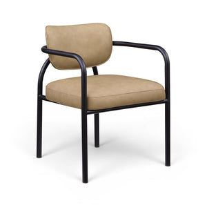 Meridian Furniture Serava Sculpted Vegan Leather Dining Chair with Matte Black Iron Frame for Modern Rooms Tan 77066Tan-C