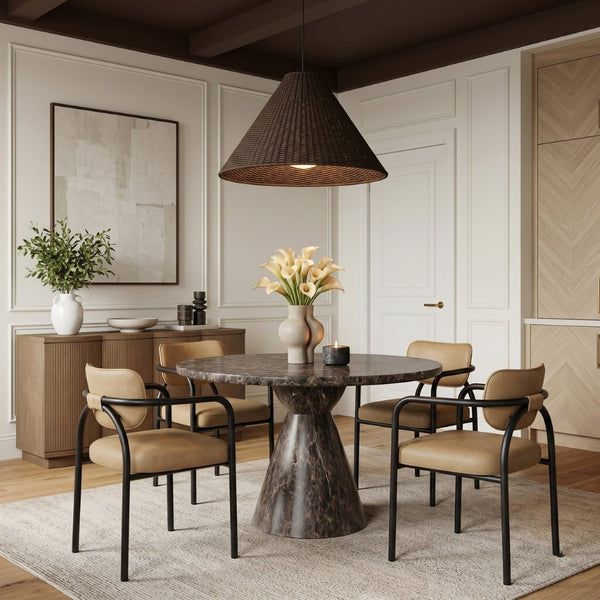 Meridian Furniture Serava Sculpted Vegan Leather Dining Chair with Matte Black Iron Frame for Modern Rooms Tan 77066Tan-C