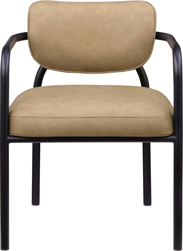 Meridian Furniture Serava Sculpted Vegan Leather Dining Chair with Matte Black Iron Frame for Modern Rooms Tan 77066Tan-C
