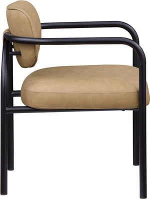 Meridian Furniture Serava Sculpted Vegan Leather Dining Chair with Matte Black Iron Frame for Modern Rooms Tan 77066Tan-C