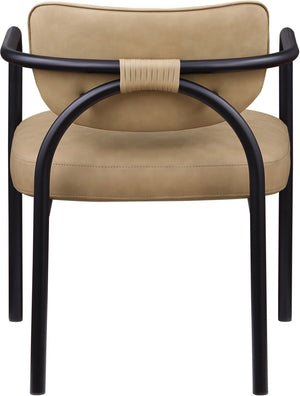Meridian Furniture Serava Sculpted Vegan Leather Dining Chair with Matte Black Iron Frame for Modern Rooms Tan 77066Tan-C