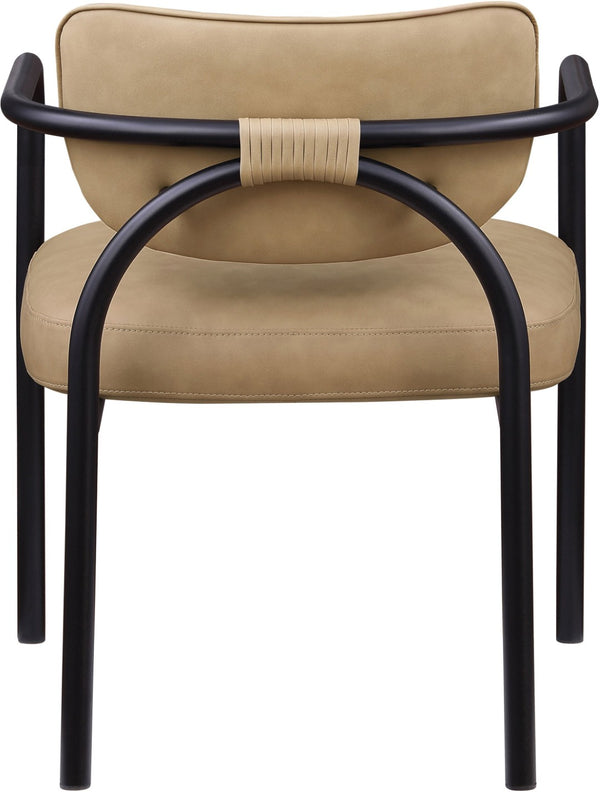 Meridian Furniture Serava Sculpted Vegan Leather Dining Chair with Matte Black Iron Frame for Modern Rooms Tan 77066Tan-C