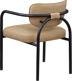 Meridian Furniture Serava Sculpted Vegan Leather Dining Chair with Matte Black Iron Frame for Modern Rooms Tan 77066Tan-C