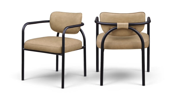 Meridian Furniture Serava Sculpted Vegan Leather Dining Chair with Matte Black Iron Frame for Modern Rooms Tan 77066Tan-C
