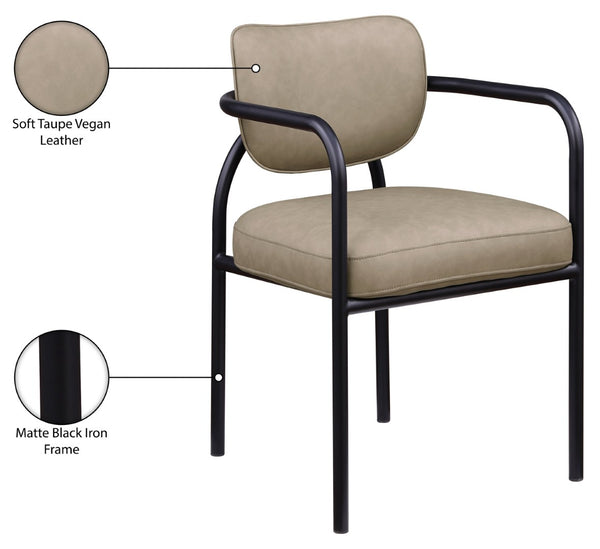 Meridian Furniture Serava Sculpted Vegan Leather Dining Chair with Matte Black Iron Frame for Modern Rooms Taupe 77066Taupe-C