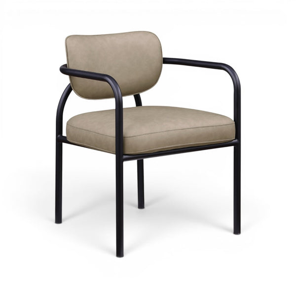 Meridian Furniture Serava Sculpted Vegan Leather Dining Chair with Matte Black Iron Frame for Modern Rooms Taupe 77066Taupe-C