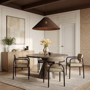 Meridian Furniture Serava Sculpted Vegan Leather Dining Chair with Matte Black Iron Frame for Modern Rooms Taupe 77066Taupe-C