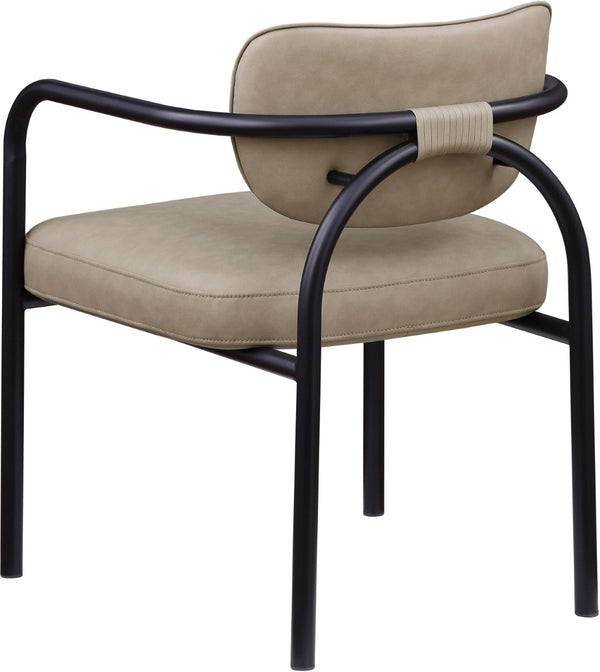 Meridian Furniture Serava Sculpted Vegan Leather Dining Chair with Matte Black Iron Frame for Modern Rooms Taupe 77066Taupe-C