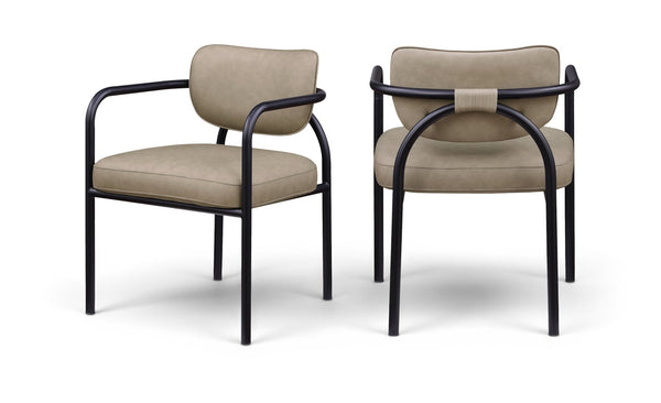 Meridian Furniture Serava Sculpted Vegan Leather Dining Chair with Matte Black Iron Frame for Modern Rooms Taupe 77066Taupe-C