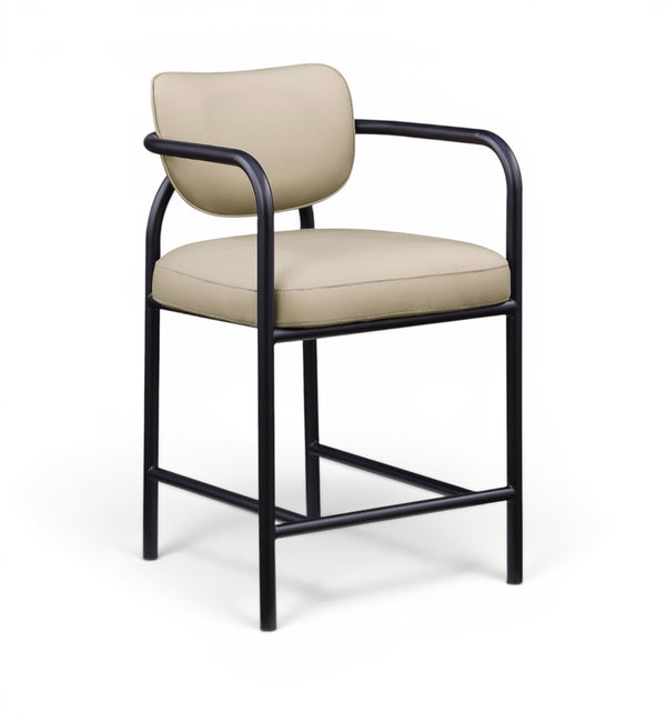 Meridian Furniture Serava Sculpted Vegan Leather Counter Stool with Matte Black Iron Frame for Kitchen Islands Beige 77067Beige-C