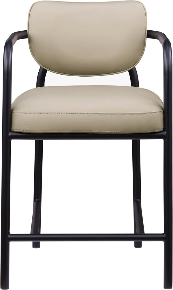 Meridian Furniture Serava Sculpted Vegan Leather Counter Stool with Matte Black Iron Frame for Kitchen Islands Beige 77067Beige-C