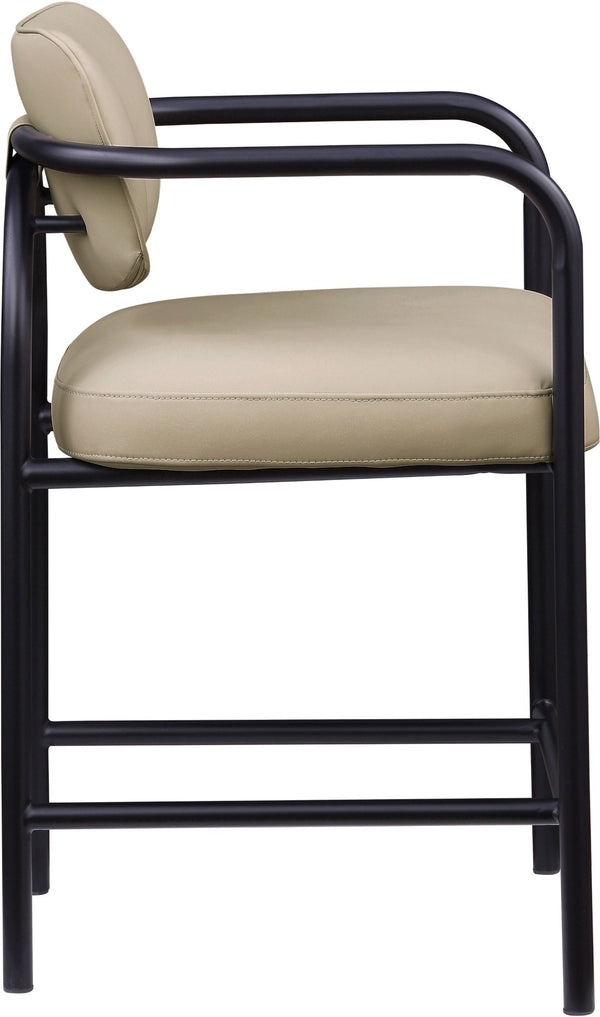 Meridian Furniture Serava Sculpted Vegan Leather Counter Stool with Matte Black Iron Frame for Kitchen Islands Beige 77067Beige-C