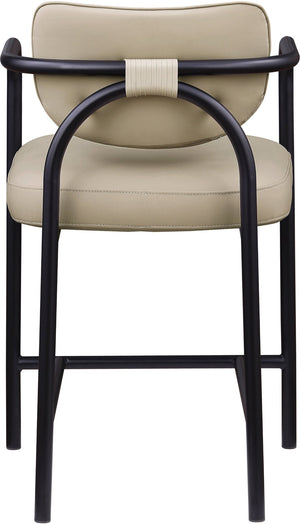 Meridian Furniture Serava Sculpted Vegan Leather Counter Stool with Matte Black Iron Frame for Kitchen Islands Beige 77067Beige-C