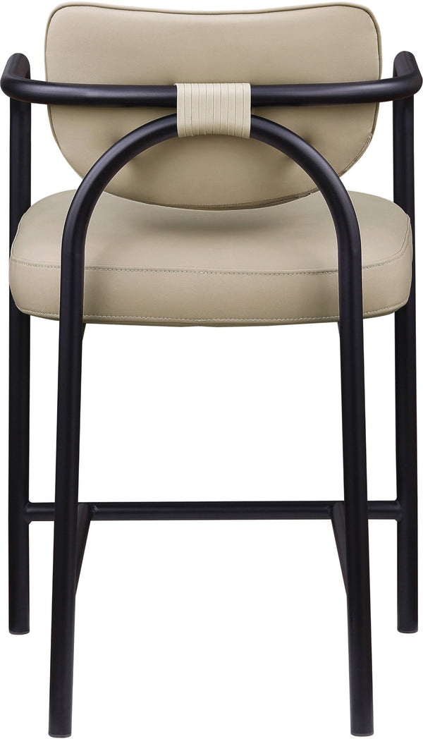 Meridian Furniture Serava Sculpted Vegan Leather Counter Stool with Matte Black Iron Frame for Kitchen Islands Beige 77067Beige-C
