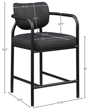 Meridian Furniture Serava Sculpted Vegan Leather Counter Stool with Matte Black Iron Frame for Kitchen Islands Black 77067Black-C