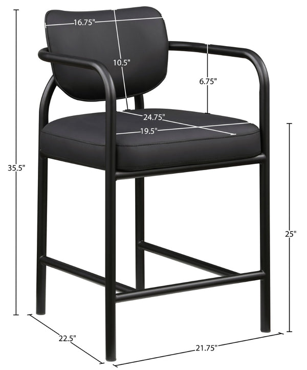 Meridian Furniture Serava Sculpted Vegan Leather Counter Stool with Matte Black Iron Frame for Kitchen Islands Black 77067Black-C