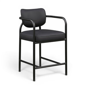 Meridian Furniture Serava Sculpted Vegan Leather Counter Stool with Matte Black Iron Frame for Kitchen Islands Black 77067Black-C
