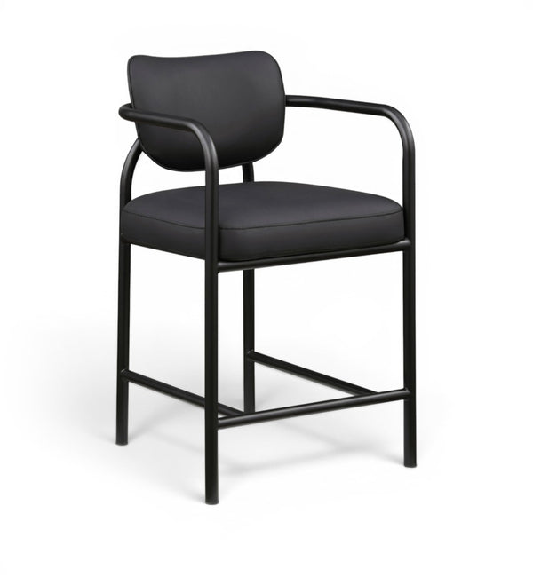 Meridian Furniture Serava Sculpted Vegan Leather Counter Stool with Matte Black Iron Frame for Kitchen Islands Black 77067Black-C