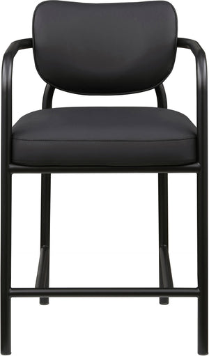 Meridian Furniture Serava Sculpted Vegan Leather Counter Stool with Matte Black Iron Frame for Kitchen Islands Black 77067Black-C