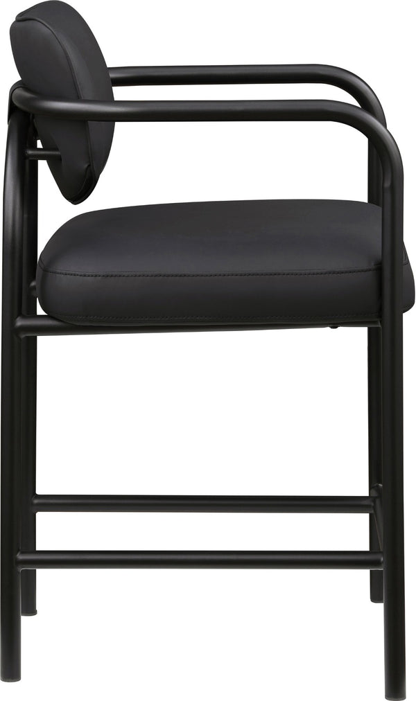 Meridian Furniture Serava Sculpted Vegan Leather Counter Stool with Matte Black Iron Frame for Kitchen Islands Black 77067Black-C
