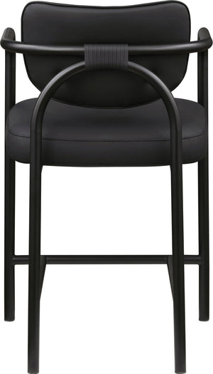 Meridian Furniture Serava Sculpted Vegan Leather Counter Stool with Matte Black Iron Frame for Kitchen Islands Black 77067Black-C