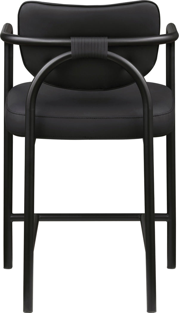 Meridian Furniture Serava Sculpted Vegan Leather Counter Stool with Matte Black Iron Frame for Kitchen Islands Black 77067Black-C