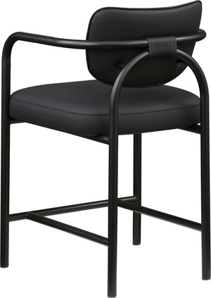 Meridian Furniture Serava Sculpted Vegan Leather Counter Stool with Matte Black Iron Frame for Kitchen Islands Black 77067Black-C