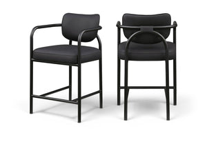 Meridian Furniture Serava Sculpted Vegan Leather Counter Stool with Matte Black Iron Frame for Kitchen Islands Black 77067Black-C