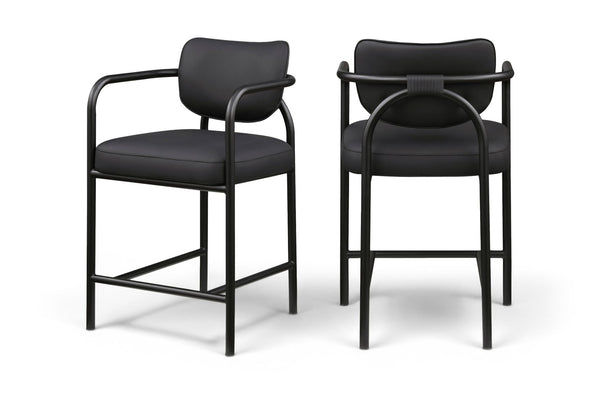 Meridian Furniture Serava Sculpted Vegan Leather Counter Stool with Matte Black Iron Frame for Kitchen Islands Black 77067Black-C