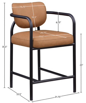 Meridian Furniture Serava Sculpted Vegan Leather Counter Stool with Matte Black Iron Frame for Kitchen Islands Cognac 77067Cognac-C