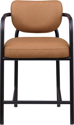 Meridian Furniture Serava Sculpted Vegan Leather Counter Stool with Matte Black Iron Frame for Kitchen Islands Cognac 77067Cognac-C