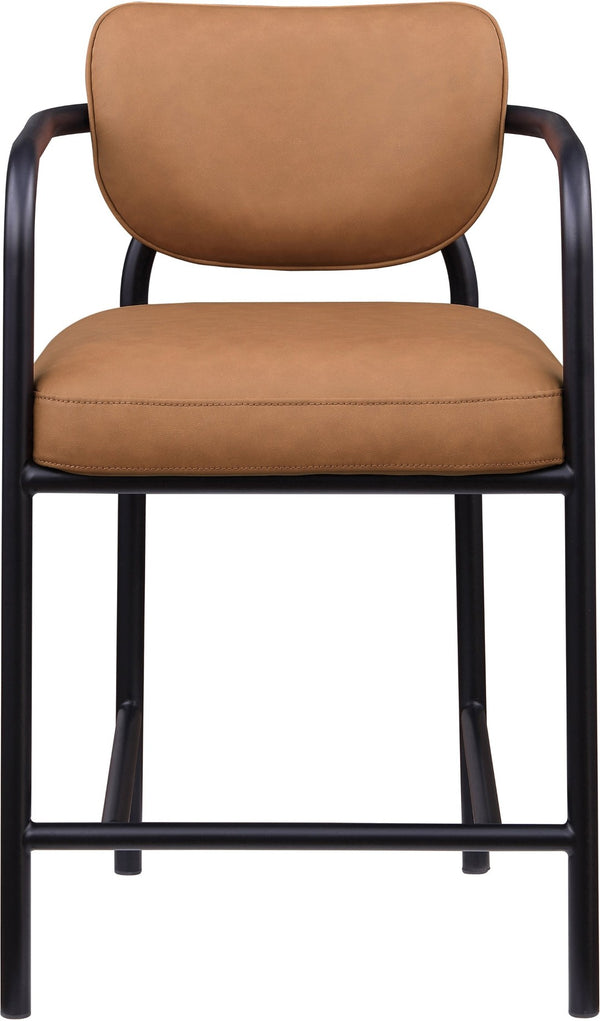 Meridian Furniture Serava Sculpted Vegan Leather Counter Stool with Matte Black Iron Frame for Kitchen Islands Cognac 77067Cognac-C