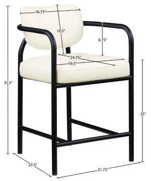 Meridian Furniture Serava Sculpted Vegan Leather Counter Stool with Matte Black Iron Frame for Kitchen Islands Cream 77067Cream-C