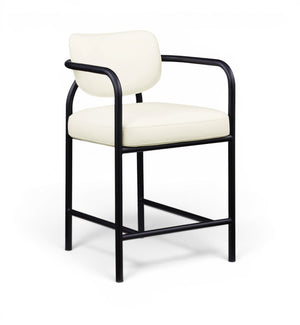 Meridian Furniture Serava Sculpted Vegan Leather Counter Stool with Matte Black Iron Frame for Kitchen Islands Cream 77067Cream-C