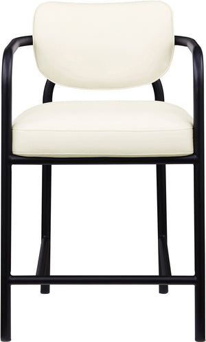Meridian Furniture Serava Sculpted Vegan Leather Counter Stool with Matte Black Iron Frame for Kitchen Islands Cream 77067Cream-C