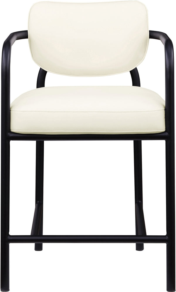Meridian Furniture Serava Sculpted Vegan Leather Counter Stool with Matte Black Iron Frame for Kitchen Islands Cream 77067Cream-C