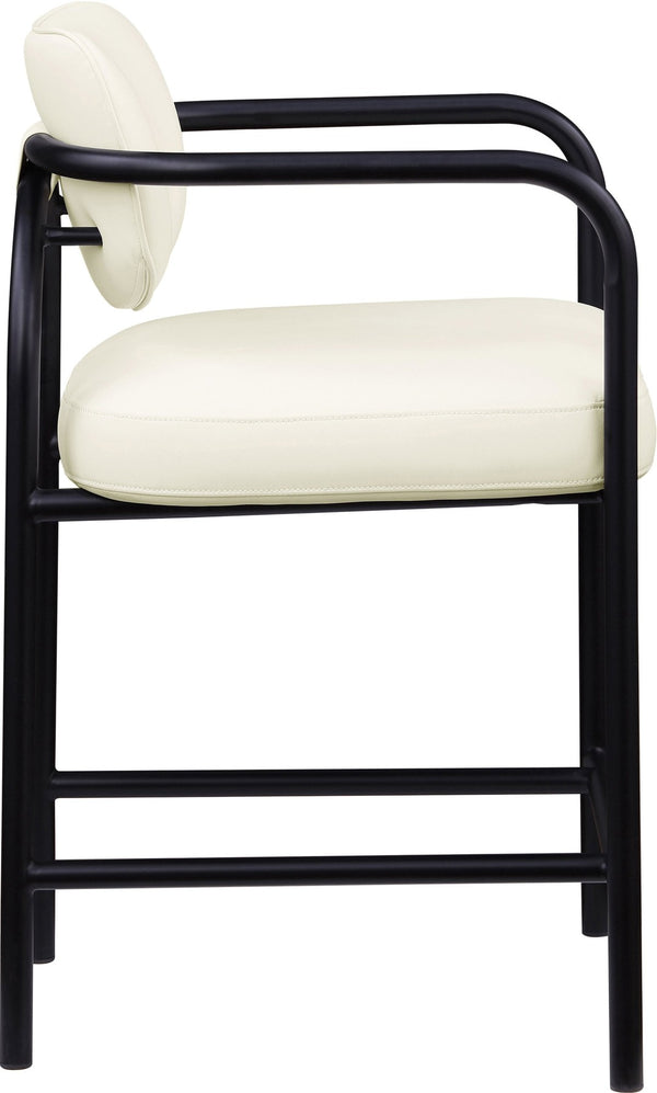 Meridian Furniture Serava Sculpted Vegan Leather Counter Stool with Matte Black Iron Frame for Kitchen Islands Cream 77067Cream-C