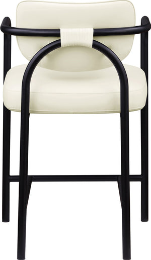 Meridian Furniture Serava Sculpted Vegan Leather Counter Stool with Matte Black Iron Frame for Kitchen Islands Cream 77067Cream-C