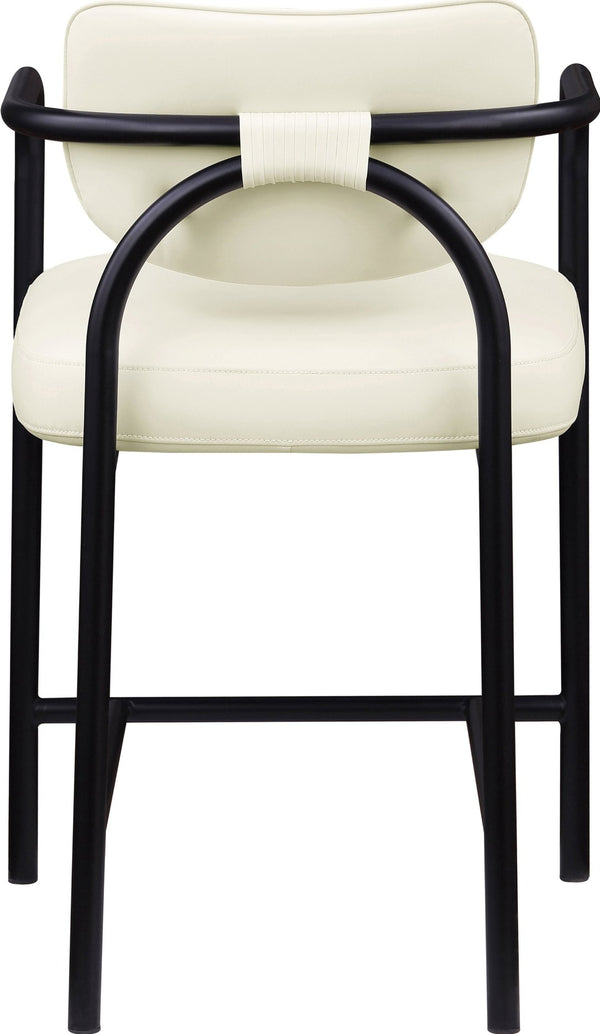 Meridian Furniture Serava Sculpted Vegan Leather Counter Stool with Matte Black Iron Frame for Kitchen Islands Cream 77067Cream-C