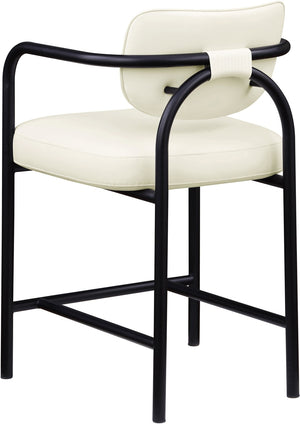 Meridian Furniture Serava Sculpted Vegan Leather Counter Stool with Matte Black Iron Frame for Kitchen Islands Cream 77067Cream-C