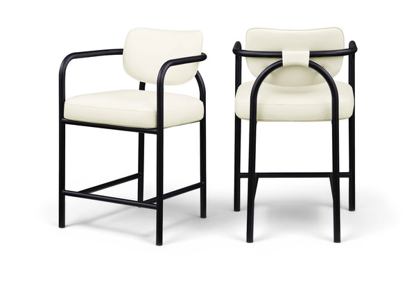 Meridian Furniture Serava Sculpted Vegan Leather Counter Stool with Matte Black Iron Frame for Kitchen Islands Cream 77067Cream-C
