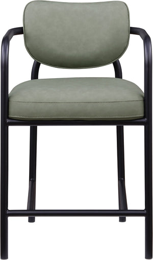 Meridian Furniture Serava Sculpted Vegan Leather Counter Stool with Matte Black Iron Frame for Kitchen Islands Green 77067Green-C