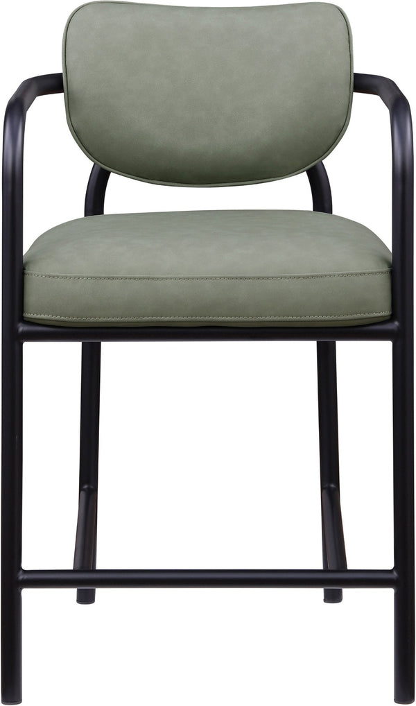 Meridian Furniture Serava Sculpted Vegan Leather Counter Stool with Matte Black Iron Frame for Kitchen Islands Green 77067Green-C