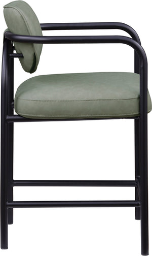 Meridian Furniture Serava Sculpted Vegan Leather Counter Stool with Matte Black Iron Frame for Kitchen Islands Green 77067Green-C