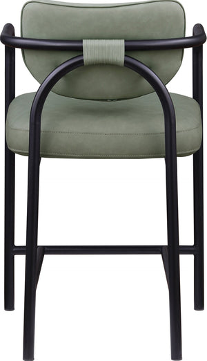 Meridian Furniture Serava Sculpted Vegan Leather Counter Stool with Matte Black Iron Frame for Kitchen Islands Green 77067Green-C