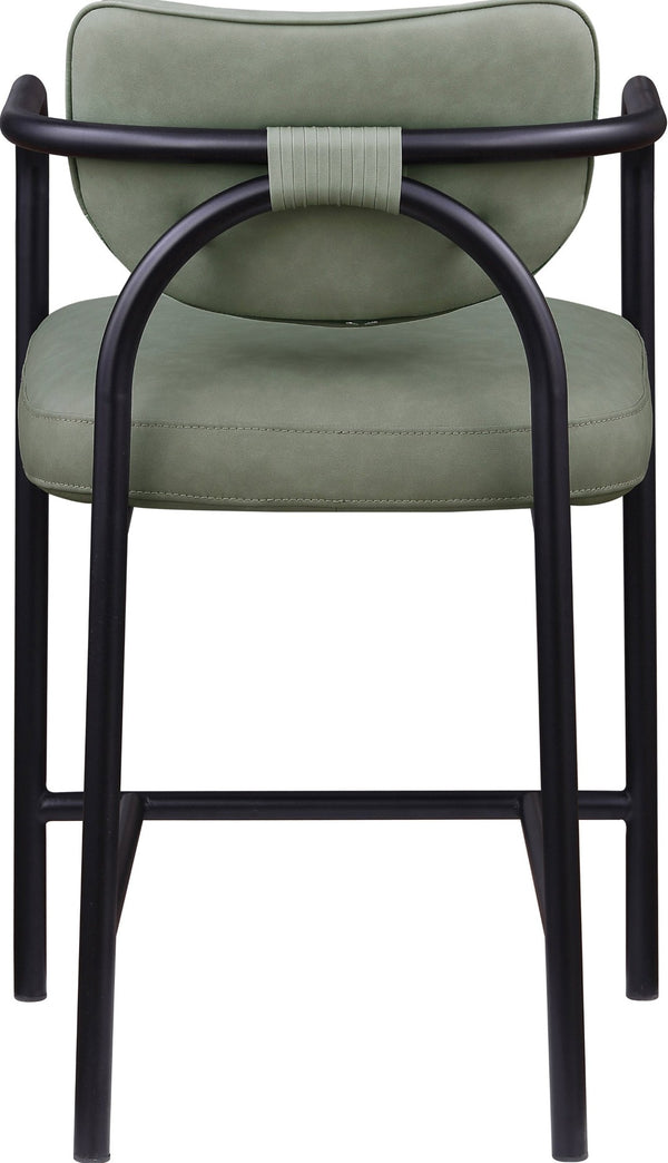 Meridian Furniture Serava Sculpted Vegan Leather Counter Stool with Matte Black Iron Frame for Kitchen Islands Green 77067Green-C