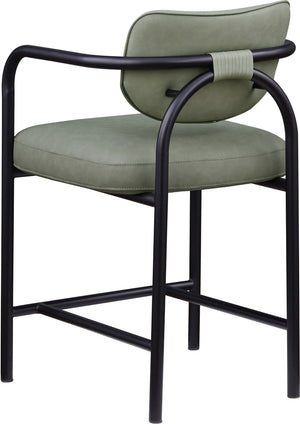 Meridian Furniture Serava Sculpted Vegan Leather Counter Stool with Matte Black Iron Frame for Kitchen Islands Green 77067Green-C