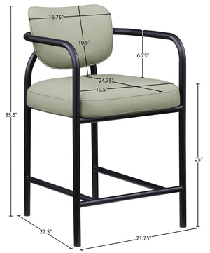 Meridian Furniture Serava Sculpted Vegan Leather Counter Stool with Matte Black Iron Frame for Kitchen Islands Mint 77067Mint-C